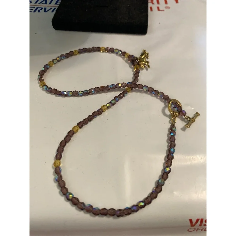 Gold tone Purple Lavender beaded necklace earring set 24